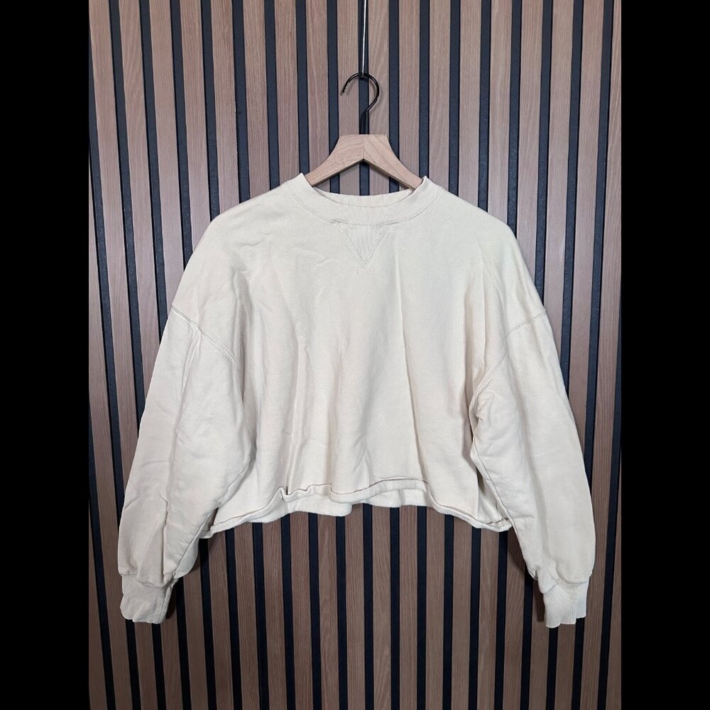 Assembly Label Sweater 10 / M Womens Ivory Fleece Pullover Crewneck Cropped